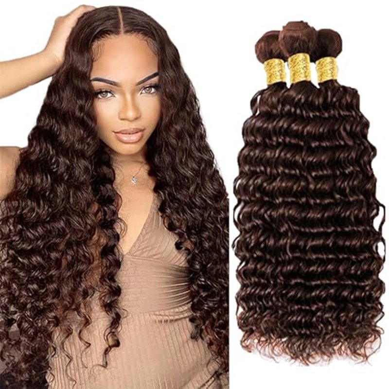 Augfst Brazilian Virgin Human Hair Bundles Chocolate Brown Color 4 Deep Wave Bundles Human Hair 22 24 26 Inch Inch 12A Unprocessed Sewn In Quick Weave for Black Women