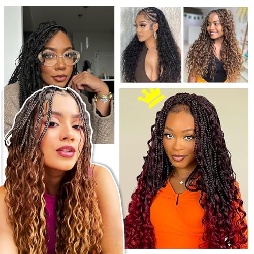 8 Packs Goddess Box Braids Crochet Hair for Black Women -14 Inch Crochet Braids Hair Bohomian Box Braid Crochet Hair Synthetic Braiding Hair (1B/30/27)
