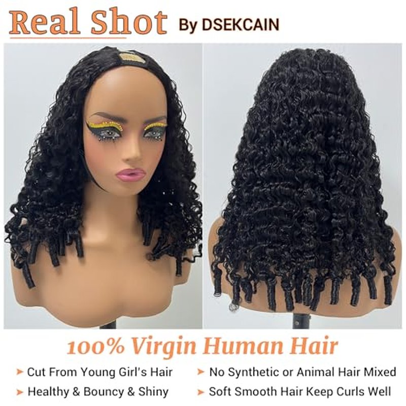 Burmese Curly Wig Human Hair V Part Wig 100% Real Human Hair Glueless With Drawstring Clip In Burmese Curly V part Wigs Upgrade U Part Wigs 220% Density 18 Inch Natural Black 1B Color
