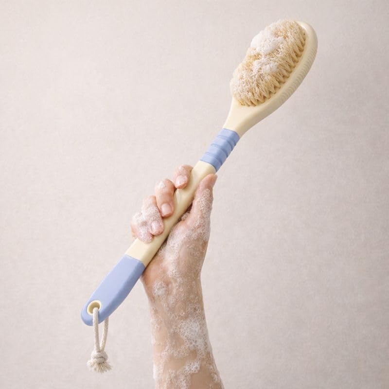 Back Scrubber for Shower - Flexible Natural Boar Bristle Body Brush | Long Handle for Wet or Dry Exfoliating