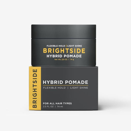 BRIGHTSIDE Hybrid Pomade - Flexible Hold Light Shine - Water Based - Shea Butter Beeswax, Jojoba Oil, & Ozokerite Blend - For All Hair Types - Easily Washes Out - Premium Hair Styling Product (2.5oz)