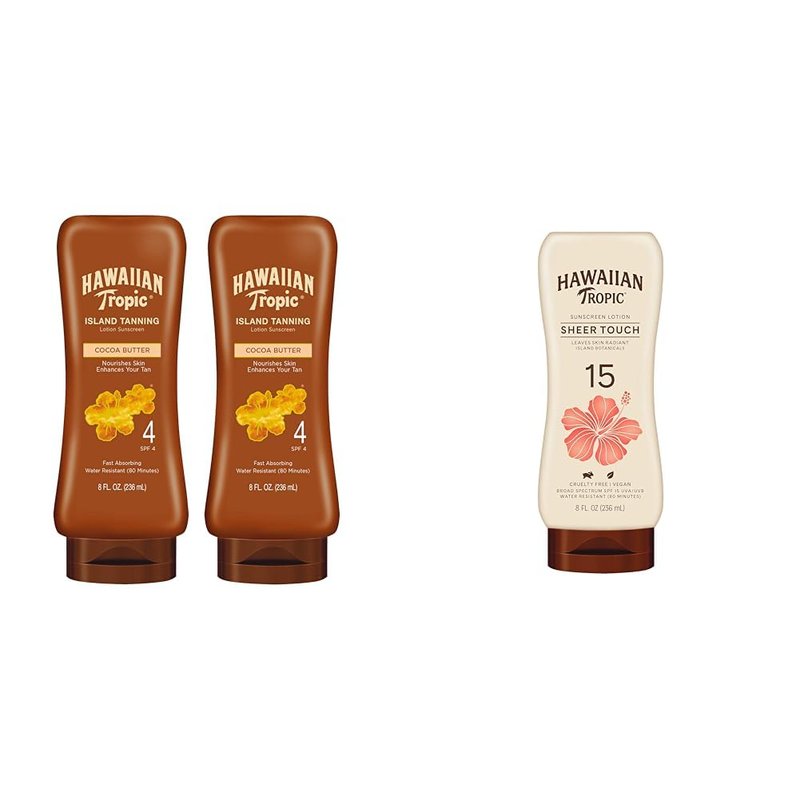 Hawaiian Tropic Tanning Sunscreen Lotions - SPF 4 & SPF 15 | 8oz Twin Pack for Radiant Skin