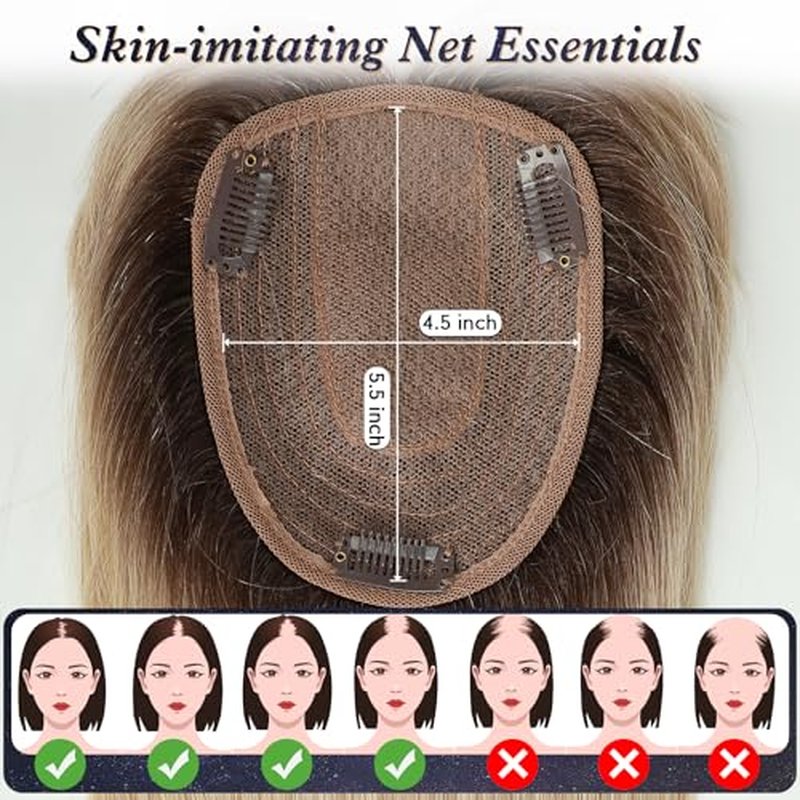 starluck Hair Toppers for Women Real Human Hair with Bangs 4.5"*5.5"Large Base 14 Inch 100% Real Human HairToppers for Women with ThinningHair Cover Gray Roots(ombre Light Blonde)