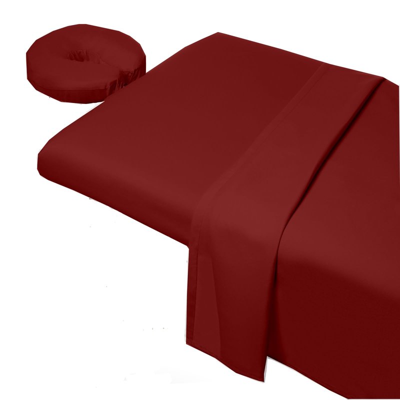 Shreem Linen Microfiber Massage Sheet Set 3-Piece for Massage Tables, Includes Massage Flat Sheet, Massage Fitted Sheet, and Massage Face Cradle Cover for Beauty Salon Spa, Burgundy
