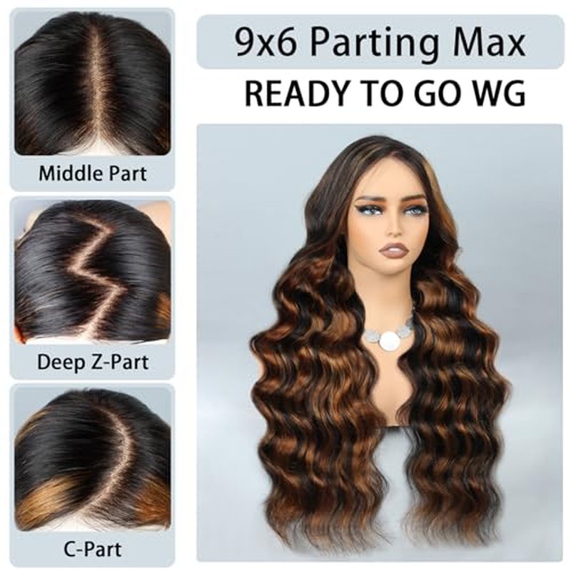 9x6 Glueless Wigs Human Hair Pre Plucked Pre Cut 1B/30 Highlight Body Wave Wear and Go Glueless Wigs Human Hair for Women Bleached Tiny Knots Body Wave Human Hair Wigs 210% Density 20 Inch