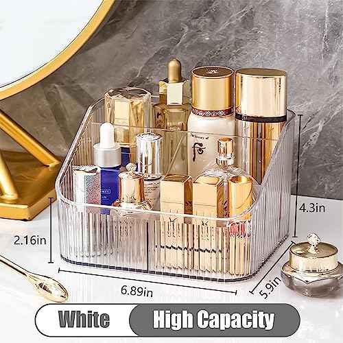 Makeup Organizer Cosmetics Storage Box, Large Capacity Make Up Brush Holder Organizer Vanity Accessories, Bathroom Countertops, Desk Storage Container, Cosmetic Display cases(White-L)