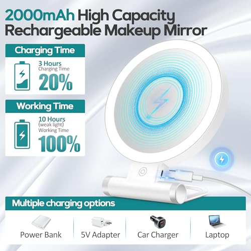 B Beauty Planet Magnifying Mirror with Light 30X, Double-Sided 1X/ 30X Magnifying Makeup Mirror with Tweezer, 2000mAh 3 Colour Modes with Adjustable Brightness,Foldable Travel Mirror(9" L x 7" W)