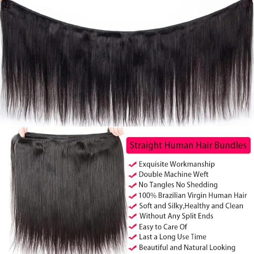 Straight Human Hair Bundles 12A 100% Unprocessed Brazilian Virgin Hair Weave 3 Bundles Deals 18 20 22 Inch Natural Black Bundles