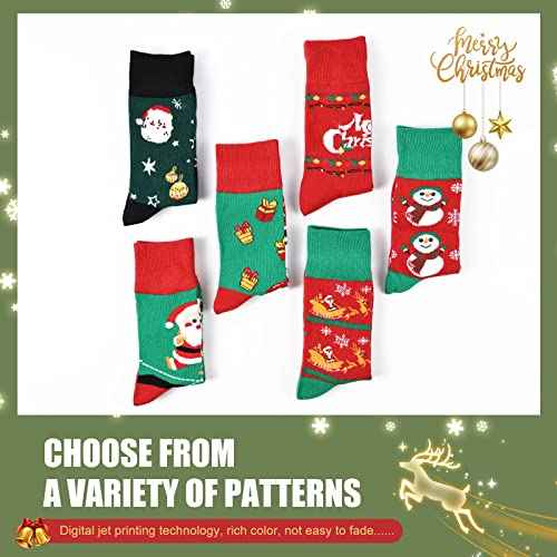 6 Pairs Christmas Socks for Women,Xmas Crew Socks Holiday Gift Novelty Socks US Size 6-13