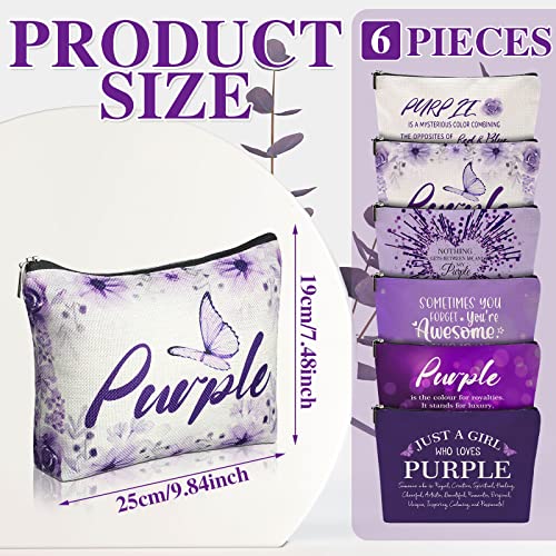Hillban 6 Pcs Purple Makeup Bag Gifts Christmas Gifts Purple Inspirational Zipper Cosmetic Pouch Lover Gift Makeup Toiletry Bag for Women Travel Birthday