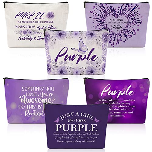 Hillban 6 Pcs Purple Makeup Bag Gifts Christmas Gifts Purple Inspirational Zipper Cosmetic Pouch Lover Gift Makeup Toiletry Bag for Women Travel Birthday