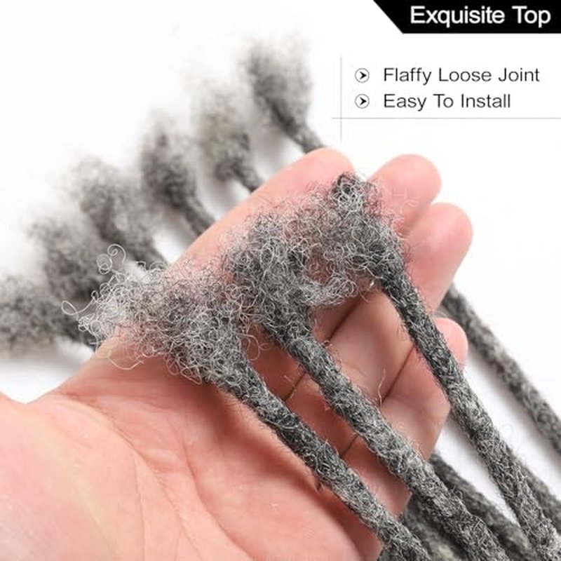 Salt and Pepper Loc Extensions Human Hair 0.6cm 8 Inch 60 Strands Nature Grey and Black Dreadlock Extensions Real Human hair for Women/Men/Kids Full Handmade Permanent Butterfly Gray locs