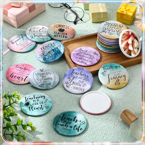 36 Pcs Teacher Appreciation Mirrors Gifts Mini Compact Mirror Bulk Christmas Party Favor Inspirational Thank You Pocket Portable Small Mirror Christmas Operation for Teacher Women