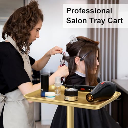 Salon Tray Cart Premium Aluminum Tattoo Tray, Champagne Gold Salon Rolling Tray, Height Adjustable Utility Trolley, Salon Tray on Wheels for Spa Hairstylist Clinic Dental