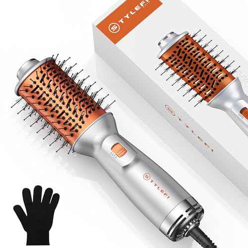 Travel Hair Dryer Brush, Dual Voltage 100?240V 4-in-1 Hot Air Brush with 3 Heat & 2 Speed Settings for Drying, Straightening, Curling & Volumizing, Mini Ionic Thermal Blow Dryer Brush for Women