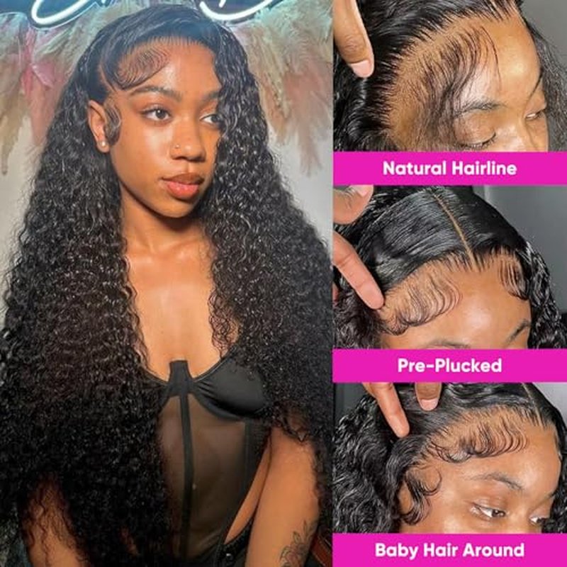 13x6 Lace Front Wigs Human Hair 210 Density HD Transparent Frontal Wigs Water Wave Wigs for Women Curly Lace Frontal Wet and Wavy Human Hair Wig Pre Plucked with Baby Hair 24Inch