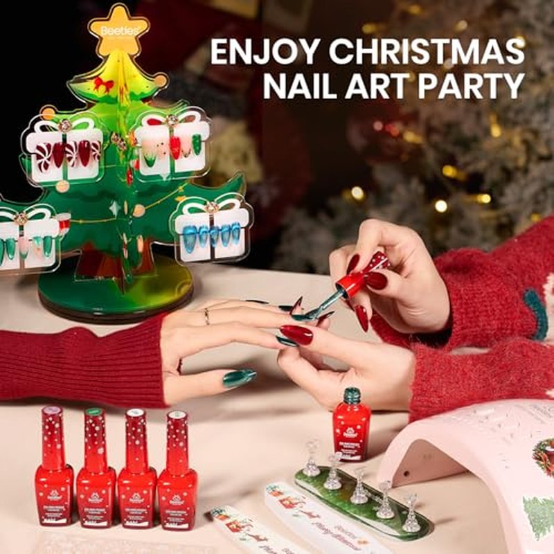 Beetles 67Pcs Gel Nail Kit Crystal Christmas Gifts for Women Teen Girls - 12 Colors Cat Eye Red Glitter Gel Polish Kit with U V Light & Nails Stand Acrylic Holder Display Nails Stuff Manicure Set