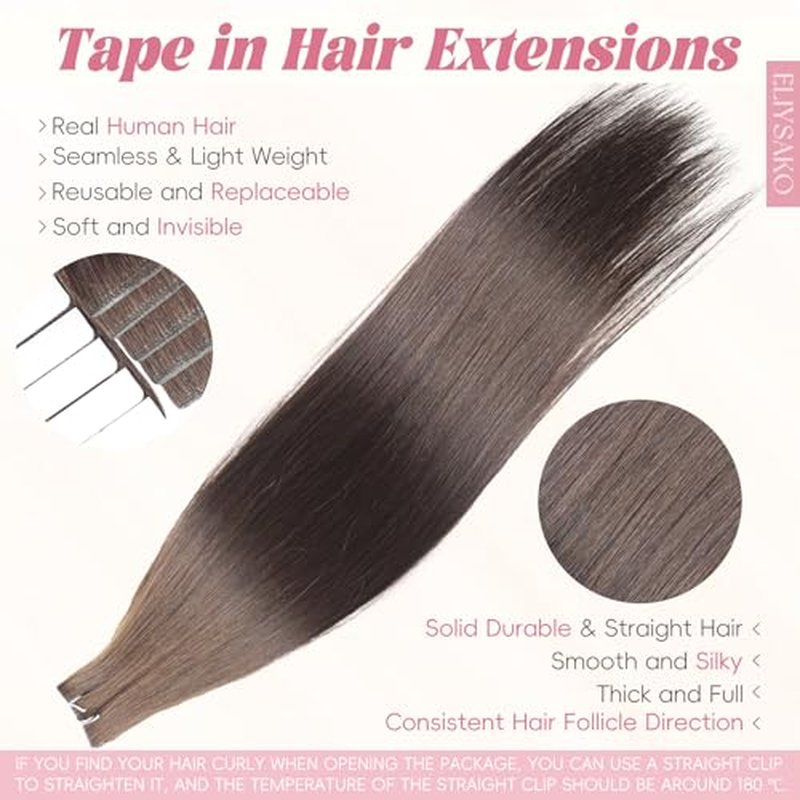 Professional Invisible Tape Hair Human Hair Extensions 100% Remy Hair #2 Dark brown 16inch 50G/20s Human Hair Tape in Extensions Daily Styling Premium Human Hair Extensions Tape