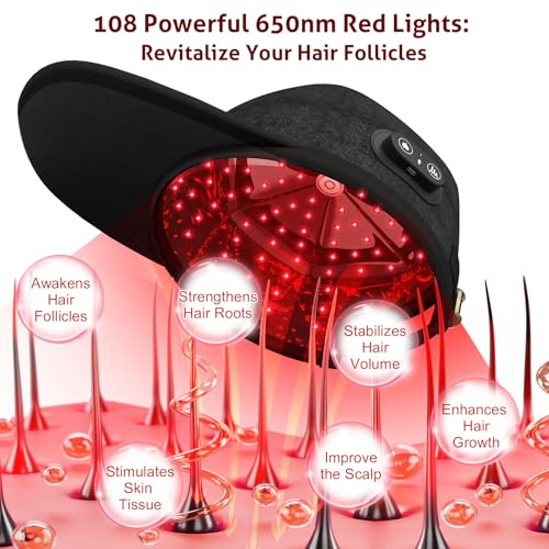 Laser Cap for Hair Growth, Wireless Red Light Therapy for Hair Growth, Strengthen Hair Roots, Hair Loss Treatment for Men and Women