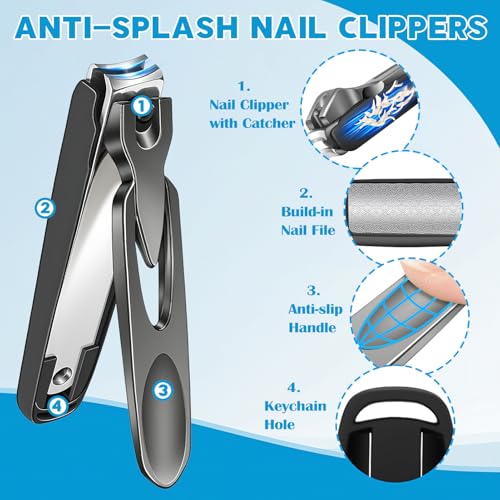 Heavy Duty Toenail Clippers Set for Seniors Thick Toenails, 7-in-1 Nail Clippers with Catcher, Professional Long Handle Ingrown Toenail Clippers for Men, Fingernail Manicure Pedicure Kit