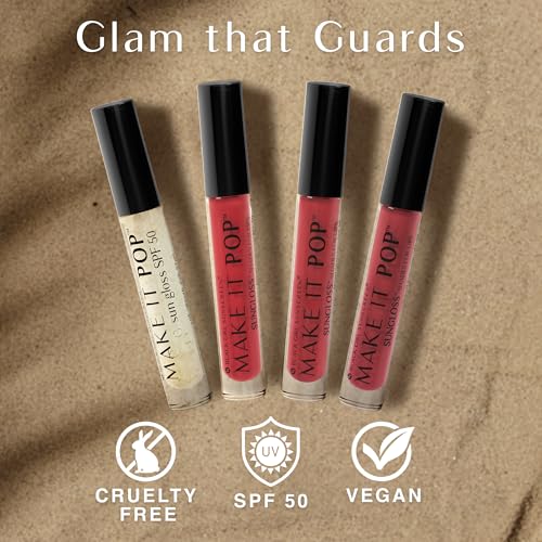 Black Girl Sunscreen Make It Pop Sungloss & Sungloss Shades for Women - SPF 50 Tinted Sunscreen Lip Gloss, Sun Protection, Hydrating - 4 Pack (Clear Skyes, Cherry Noir, Red Wine, French Kiss)