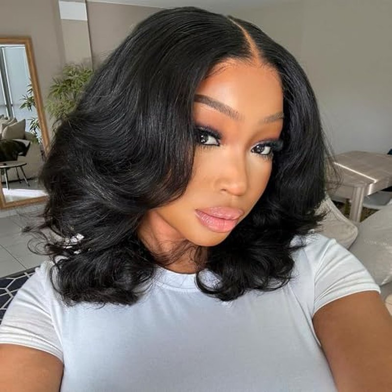 Tinashe Bob Wig Human Hair Wear and Go Glueless Wigs Human Hair Pre Plucked Pre Cut 180% Body Wave 5x6 Lace Front Short Bob Wigs Human Hair for Black Women-Natrual Black,14inch.