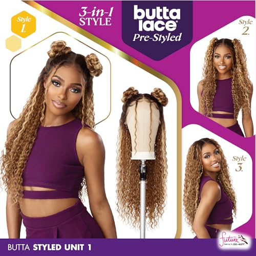 Sensationnel Butta Lace Prestyled Wigs - Unit 1 Glueless Hand Tied Deep Lace Part Synthetic Preplucked Hairline (1B OFFBLACK)