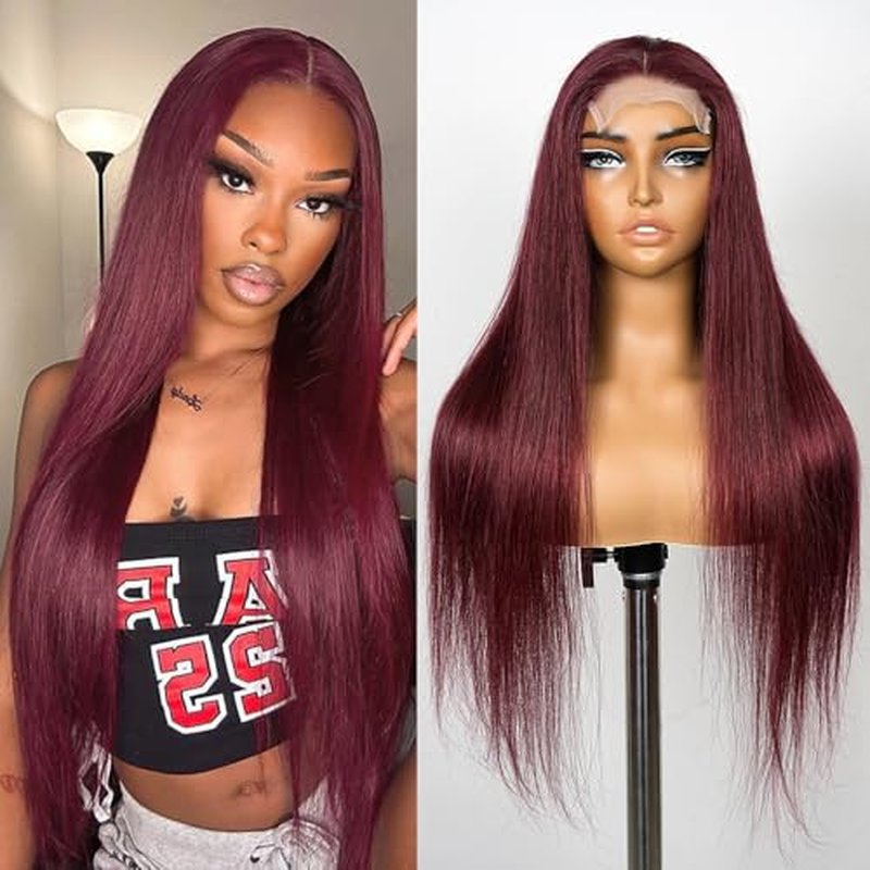 SUPERNOVA 99J Burgundy Lace Front Wigs Human Hair 4x4 HD Straight Wigs with Baby Hair 180% Density Red Wine Colored Wigs for Women 18 Inch