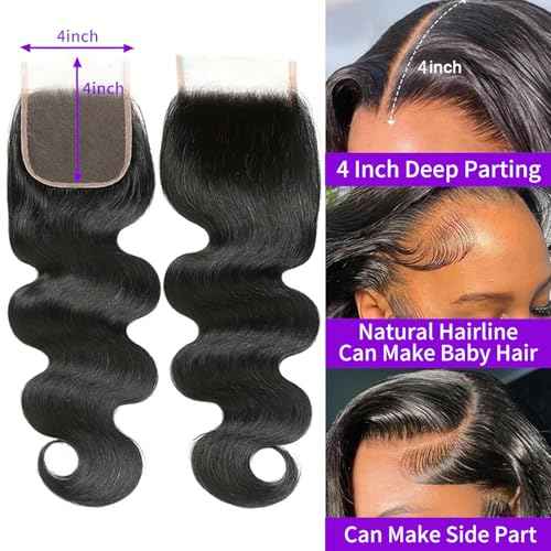 4X4 Body Wave HD Transparent Lace Closure 12 Inch Wet and Wavy 12A Brazilian Virgin Human Hair Lace Closure Natural Black