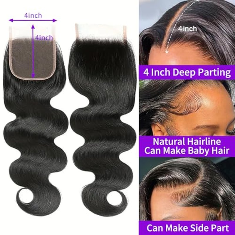 Transparent HD Lace Closure Body Wave Human Hair Closure 4x4 12A Brazilian Virgin Hair Pre Plucked Lace Closure Human Hair Natural Black