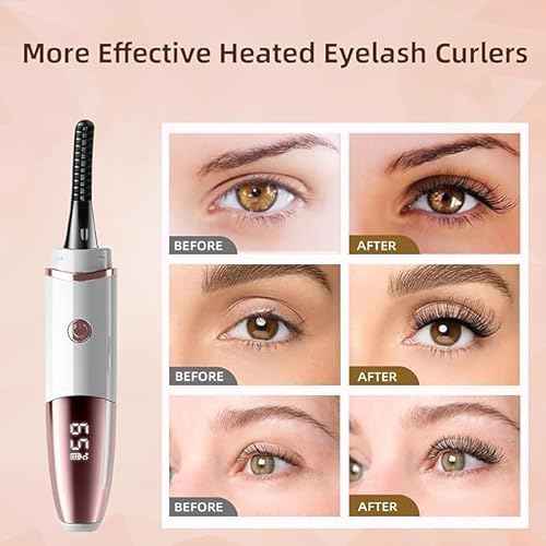Heated Eyelash Curler, Fast Heat up Within 10s, 24 Hours Long Lasting, Rechargeable Electric Eyelash Curler, Temperature Control, Mini Lash Curler Safe Anti-Burn Eyelash Curle, with LED Display-White