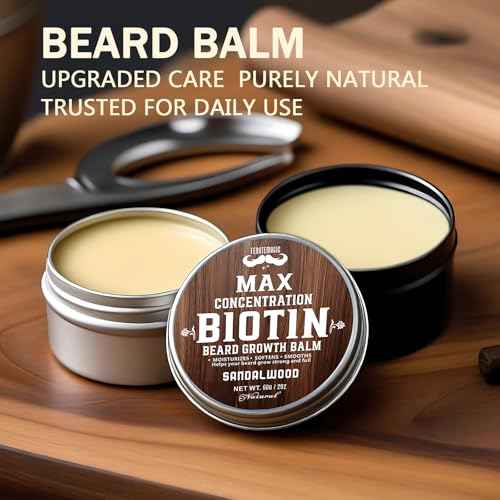 2 Pack Biotin Beard Balm Set for Men ? Natural & Sandalwood Butters ? Non-Itchy, Moisturize, Strengthen & Shape Beards ? Grooming Gift Set for Father's Day, Anniversaries, Christmas