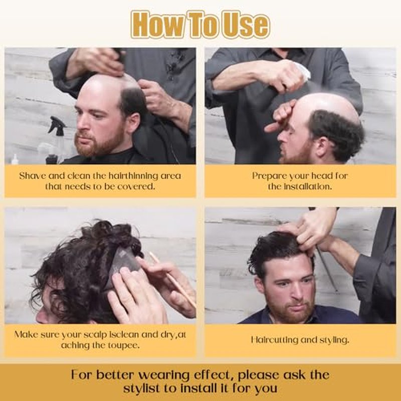 CARA Human Hair Toupee for Men, 8 x 10 inches, Ultra Thin Skin 0.04mm, V-loop, Medium Light Density, Color 1b (8X10 Simple bag packaging)