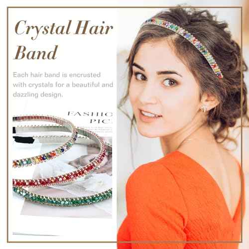 Lawie 10 Pack Crystal Rhinestone Headband, Glitter Sparkly Fancy Jeweled Headbands for Women, Skinny Elastic Metal Hair Bands with Fabric Ends, Fashion Headbands for Girls, Daily Work