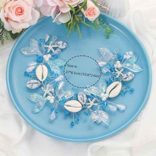 Campsis Mermaid Headpiece, Blue Seashell Hair Accessory for Girls, Starfish Headband for Women