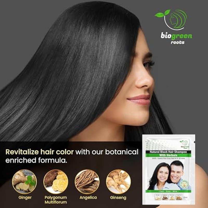 Ammonia-Free & Paraben Free Herbal Hair Shampoo - Hair Dye Shampoo for Women & Men - Natural Color & Herbal Nourishment - No Stain on Skin - Natural Black (100 sachets x 25 ml)