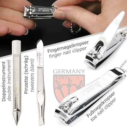 3 Swords Germany - brand quality 6 piece manicure pedicure grooming kit set for professional nail care with black synthetic leather case - Made in Germany