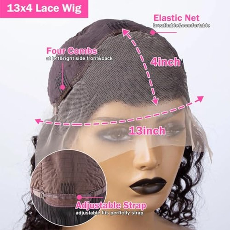 Curly Bob Wig Human Hair 13X4 Water Wave Lace Front Wig Human Hair Pre Plucked 250% Density Curly Bob Wigs for Women Natural Color 16 Inch¡¦
