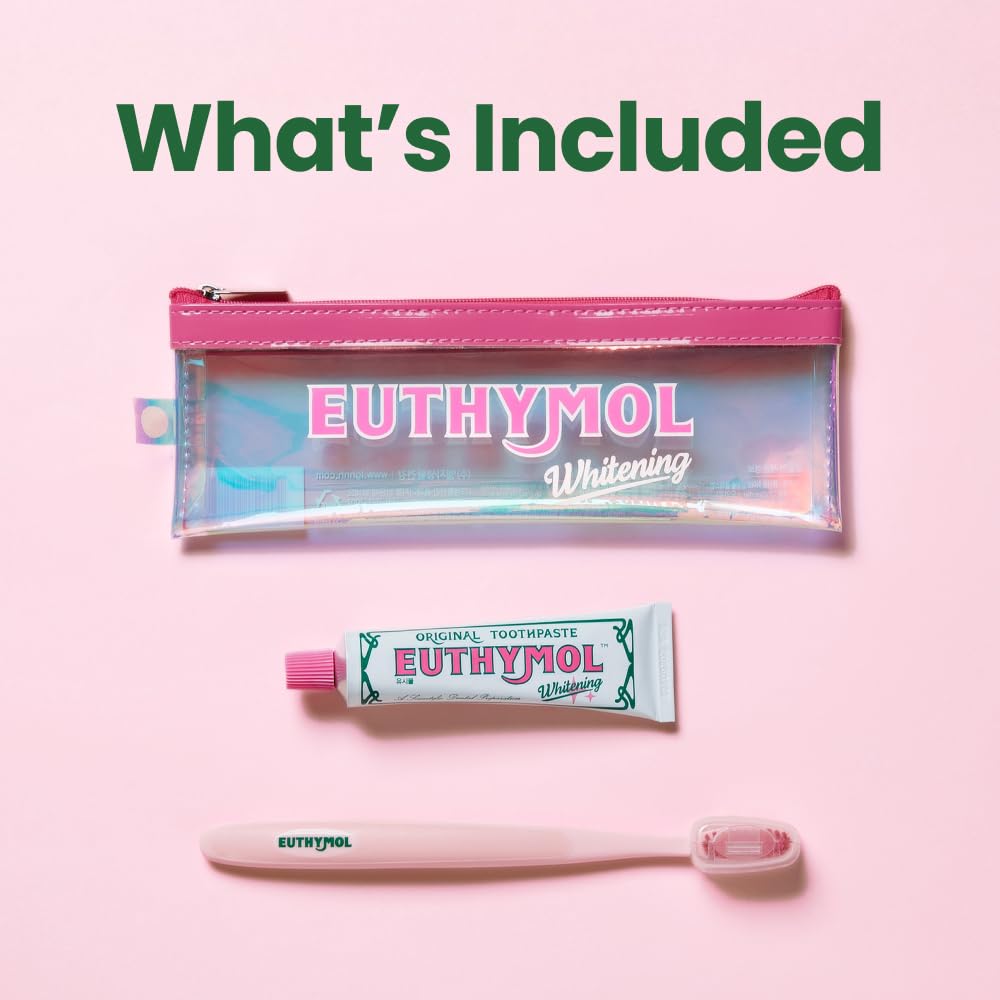 EUTHYMOL Whitening Travel Set (1.4 oz Toothpaste + 1 Toothbrush) – TSA-Friendly, Stain Removal in 2 Weeks, Long-Lasting Freshness for Sensitive Teeth & Gums, Bad Breath & Cavity Protection