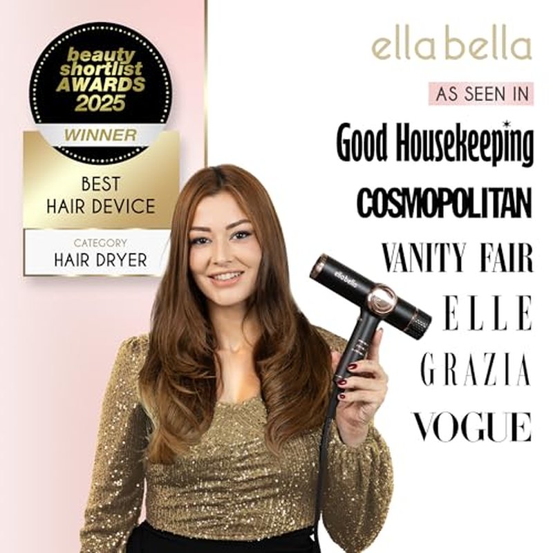 ELLA BELLA¢ç Professional Ionic Hair Dryer with Diffuser ? Negative Ion Blow Dryer ? Suitable All Hair Types ? Intelligent Heat Control & Rapid Drying Speeds ? Lightweight Design ? Low Noise Technology