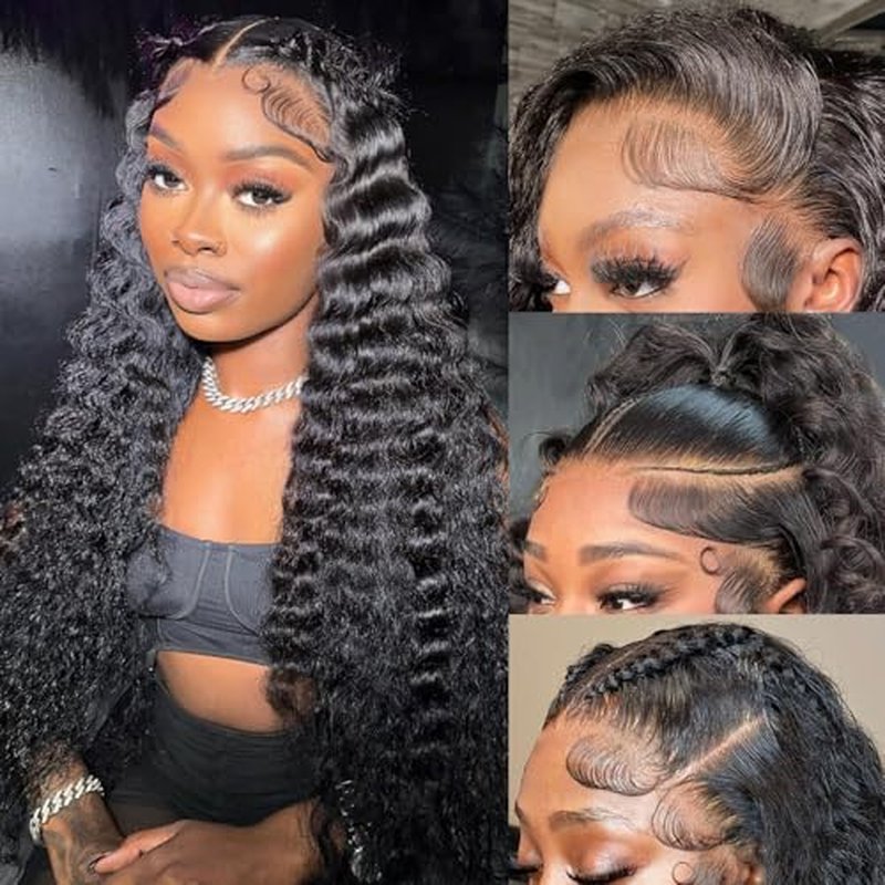 28 Inch Deep Wave Lace Front Wigs Human Hair Pre Plucked,13x4 HD Lace Front Wet And Wavy Frontal Human Hair Glueless Deep Curly Wig For Women ,180 Density, Bouncy Soft Tangle Free Natural Hairline