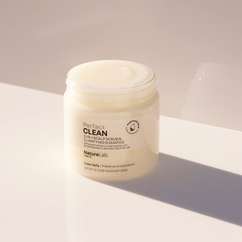 NatureLab.TOKYO Perfect Clean Scalp Scrub & Clarifying Shampoo - Exfoliating Sugar Crystals, Probiotic Sake Water, Hyaluronic Acid - 2-in-1 Deep Scalp Cleanser for Shine & Hydration, 8.1 oz, Original