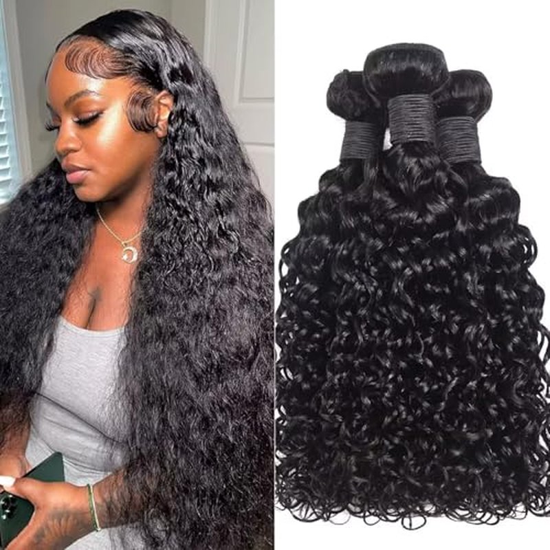 Water Wave Human Hair Bundles 12A Double Weft Deep Curly Wave Bundles 100% Unprocessed Brazilian Virgin Human Hair Natural Black Color Wet And Wavy Hair Extensions 22 22 22