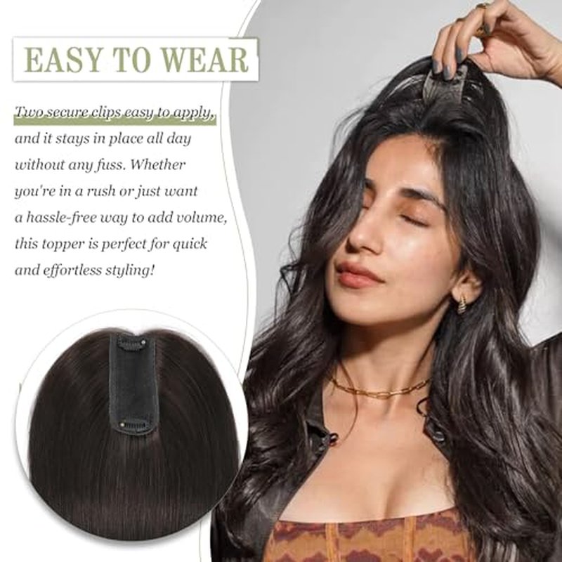 Urbeauty Hair Toppers for Women Real Human Hair for Thinning, 16 inch 1.5¡±x5¡±Silk Base Upgrade Topper, Clip-in Volume Enhancer, Natural-Looking, No Glue, Breathable, Lightweight