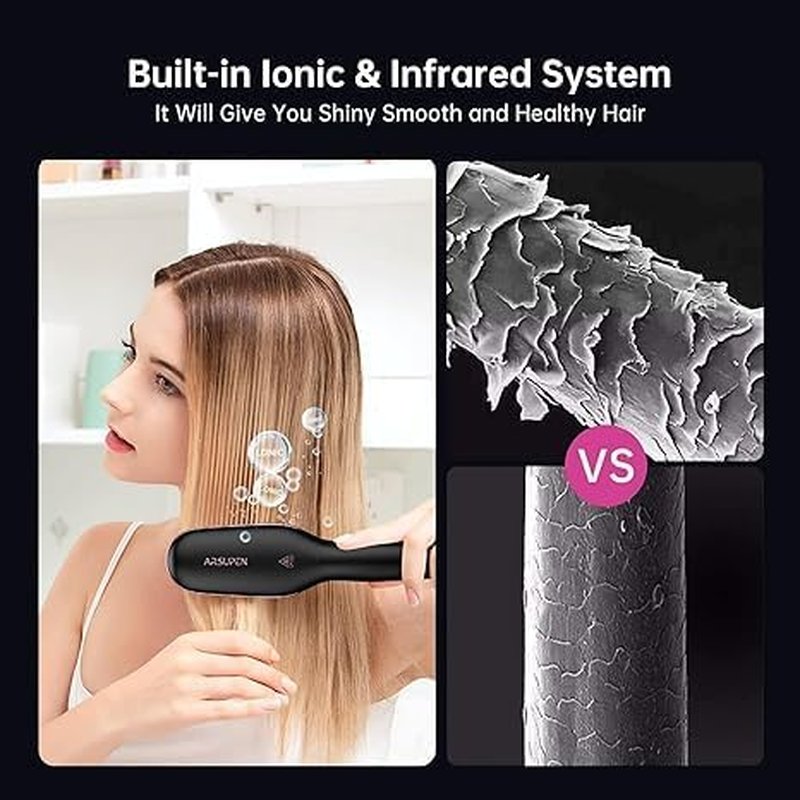 Hair Straightener Brush - 16 Heat Settings, Scald-Resistant & Auto Shut-Off | Family-Friendly Design