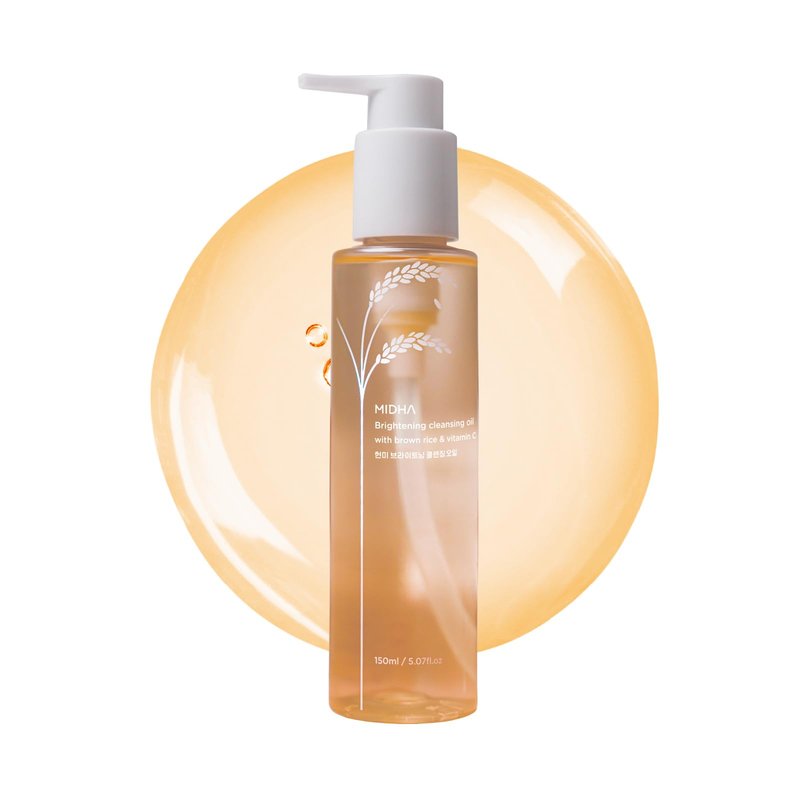 MIDHA Brightening Cleansing Oil with brown rice & vitamin C,5.07fl.oz/150ml,Radiant Skin, Deep Moisturising, Gentle Daily Cleanser, Face Wash for Sensitive Skin, Nourishing Care, Plant-Based