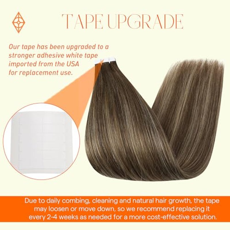 Full Shine Ombre Hair Extensions Tape in Hair Extensions Human Hair 20INCH Color 4 Medium Brown to 24 Blonde and 4 Medium Brown 100G 40PCS Tape ins Straight Skin Weft Add Volume