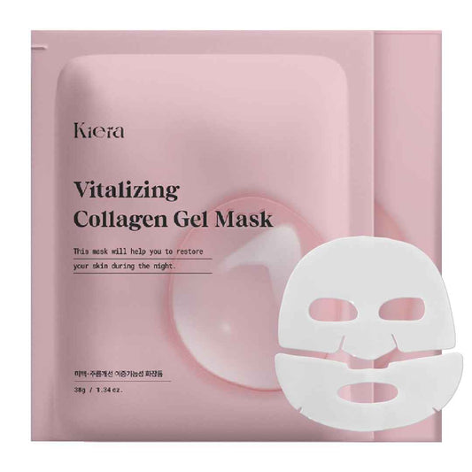KIERA Vitalizing Collagen Gel Mask 1.42oz(40g) x 4ea | Hydrolyzed Collagen, Overnight Moisturizing, Lifting Hypoallergenic Face Mask For All Skin Types