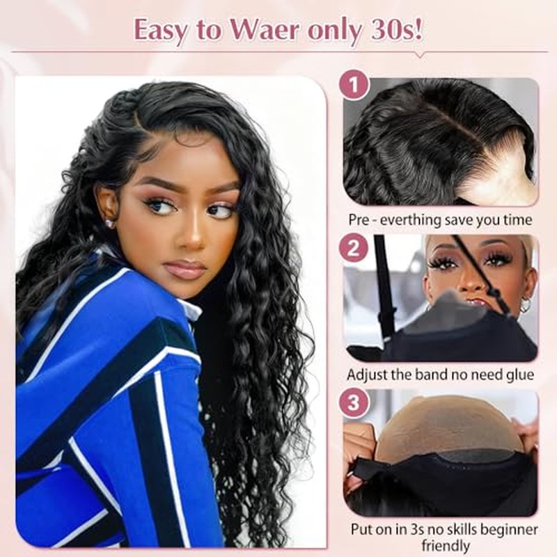 Glueless Wigs Human Hair Pre Plucked Pre Cut 5X5 Deep Wave Lace Front Wigs Human Hair for Women 22 Inch Hd Lace Frontal Natural Hairline Wear and Go 180% Density
