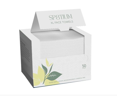 SP8TIUM Disposable Face Towel XL, Chemical Free Face Wipes, Ultimate Makeup Wipes, Vegan Skincare, Ultra Soft & Lint Free, 50 Disposable Towels